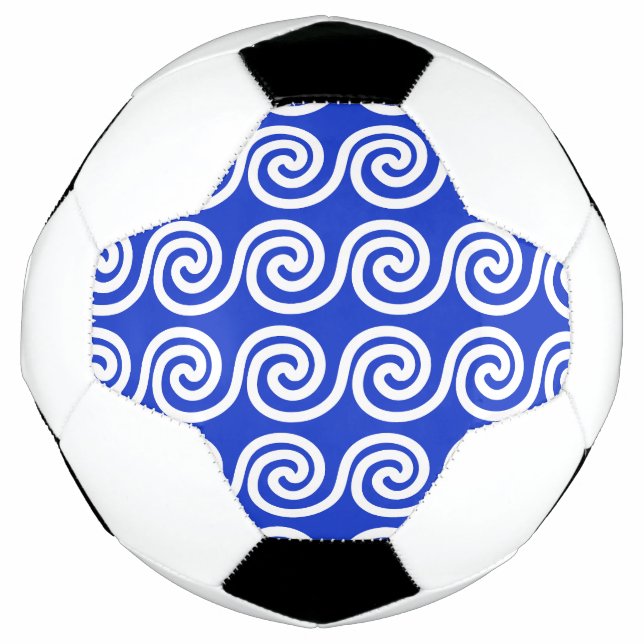 Greek Meander Key Waves Pattern Blue Football (Front)