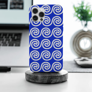 Greek Meander Key Waves Pattern Blue iPhone 15 Pro Max Case