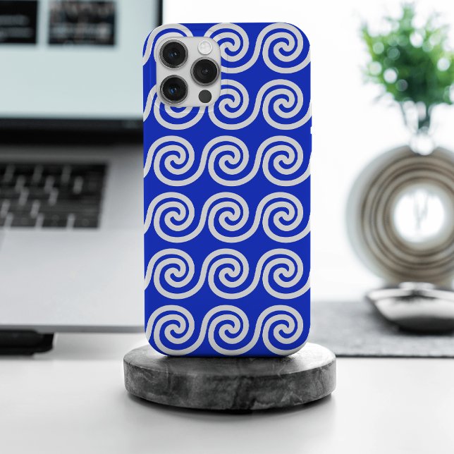 Greek Meander Key Waves Pattern Blue iPhone Case (Creator Uploaded)