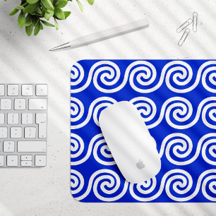 Greek Meander Key Waves Pattern Blue Mouse Mat