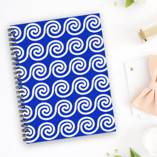 Greek Meander Key Waves Pattern Blue Notebook
