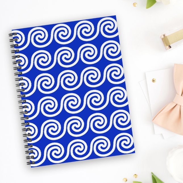 Greek Meander Key Waves Pattern Blue Notebook (Creator Uploaded)
