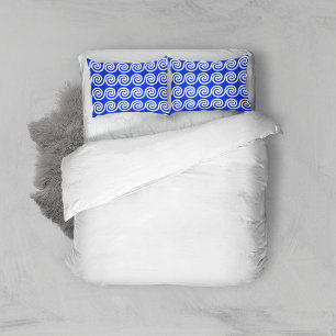 Greek Meander Key Waves Pattern Blue Pillowcase