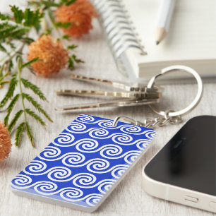 Greek Meander Key Waves Pattern Blue Ring