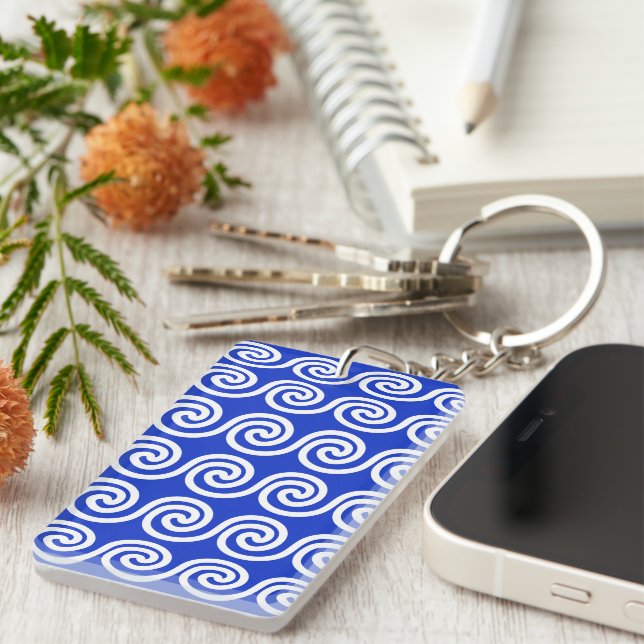 Greek Meander Key Waves Pattern Blue Ring (Front Right)