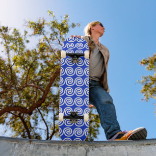 Greek Meander Key Waves Pattern Blue Skateboard