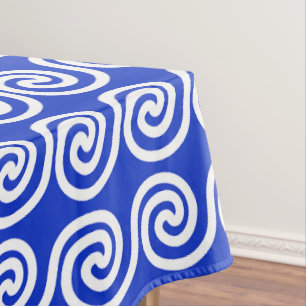 Greek Meander Key Waves Pattern Blue Tablecloth