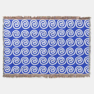Greek Meander Key Waves Pattern Blue Throw Blanket