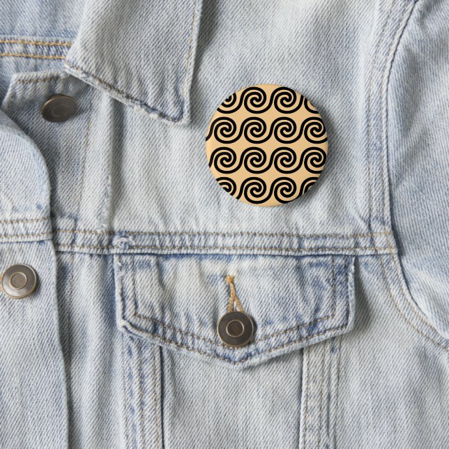 Greek Meander Key Waves Pattern Brown 6 Cm Round Badge (In Situ)