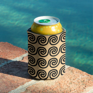 Greek Meander Key Waves Pattern Brown Can Cooler