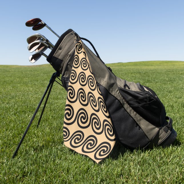 Greek Meander Key Waves Pattern Brown Golf Towel (Green)