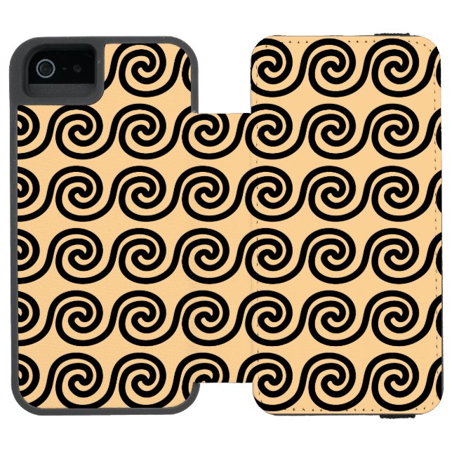 Greek Meander Key Waves Pattern Brown Incipio iPhone Wallet Case (Folio Open)