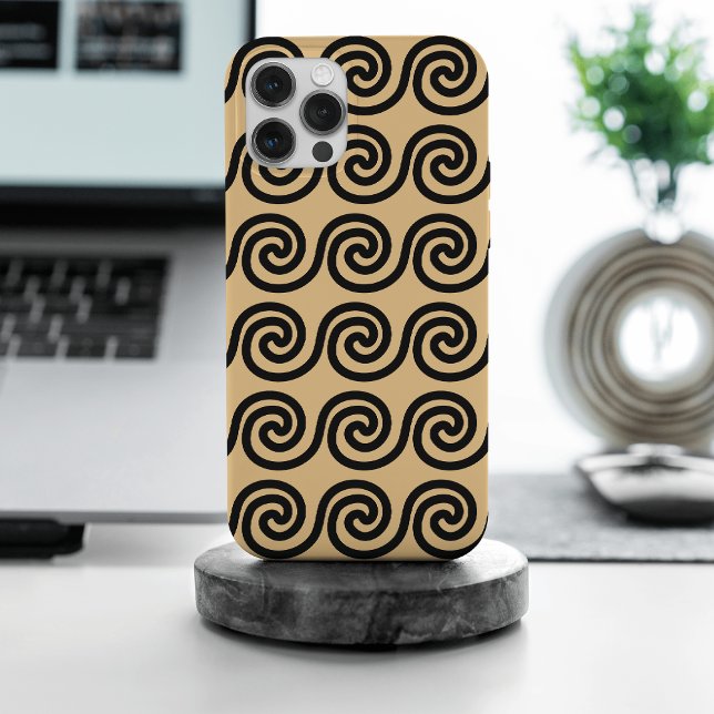 Greek Meander Key Waves Pattern Brown iPhone Case (Creator Uploaded)