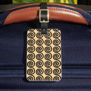 Greek Meander Key Waves Pattern Brown Luggage Tag