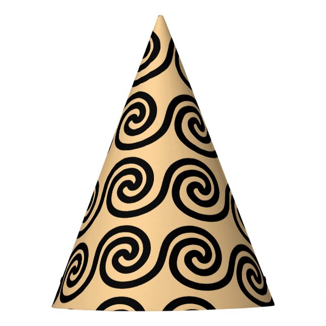 Greek Meander Key Waves Pattern Brown Party Hat (Front)