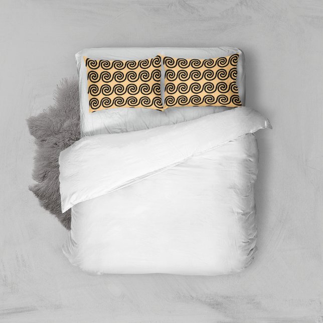Greek Meander Key Waves Pattern Brown Pillowcase (Creator Uploaded)