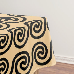 Greek Meander Key Waves Pattern Brown Tablecloth
