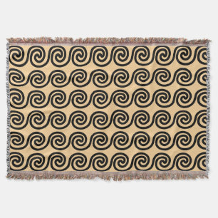 Greek Meander Key Waves Pattern Brown Throw Blanket
