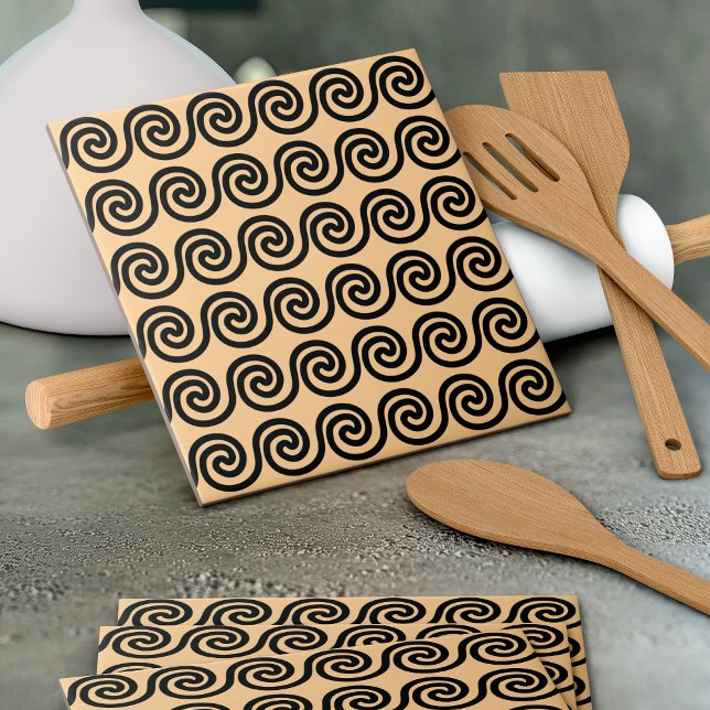 Greek Meander Key Waves Pattern Brown Tile (Creator Uploaded)