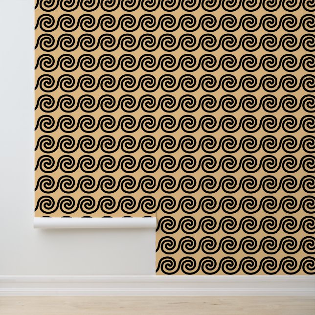 Greek Meander Key Waves Pattern Brown Wallpaper (Application)
