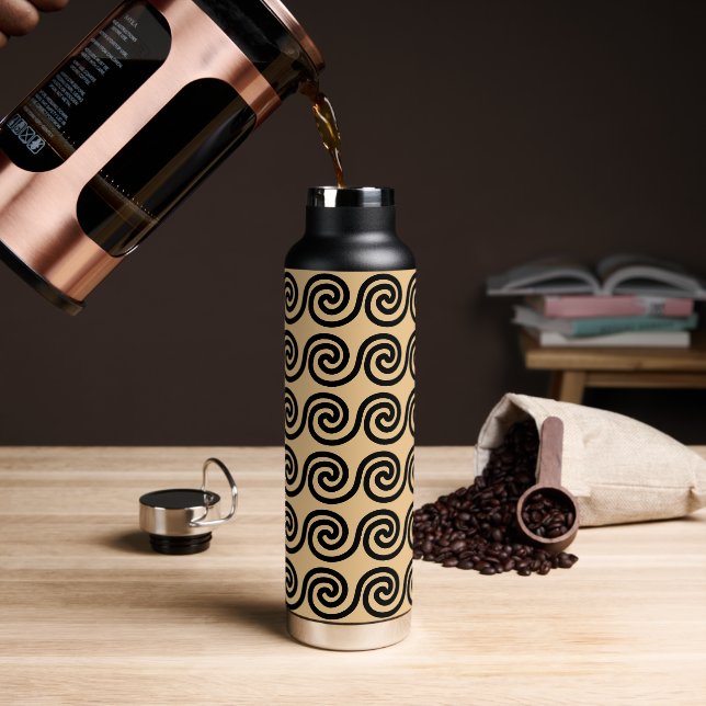 Greek Meander Key Waves Pattern Brown Water Bottle (Coffee)