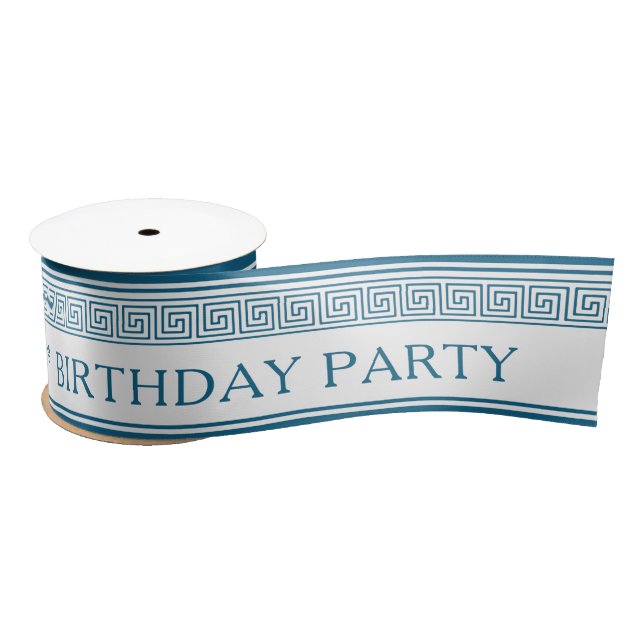 Greek meander pattern in blue with custom name satin ribbon (Spool)