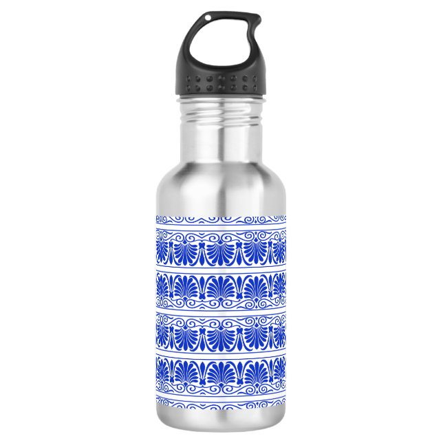 Greek Mediterranean Arabesque Pattern Blue 532 Ml Water Bottle (Front)