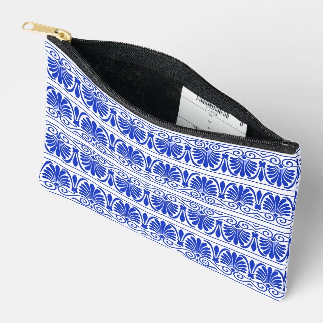 Greek Mediterranean Arabesque Pattern Blue Accessory Pouch (Open)