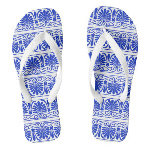 Greek Mediterranean Arabesque Pattern Blue Flip Flops
