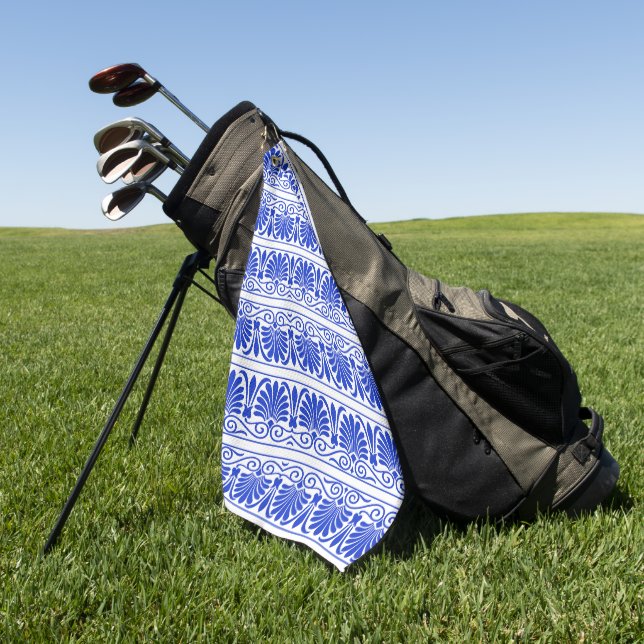 Greek Mediterranean Arabesque Pattern Blue Golf Towel (Green)