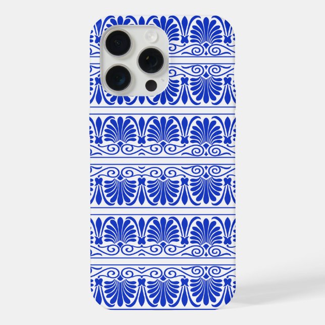 Greek Mediterranean Arabesque Pattern Blue iPhone Case (Back)
