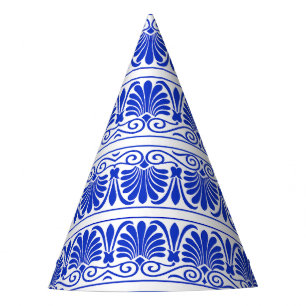 Greek Mediterranean Arabesque Pattern Blue Party Hat