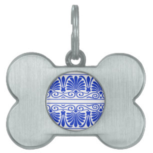 Greek Mediterranean Arabesque Pattern Blue Pet ID Tag