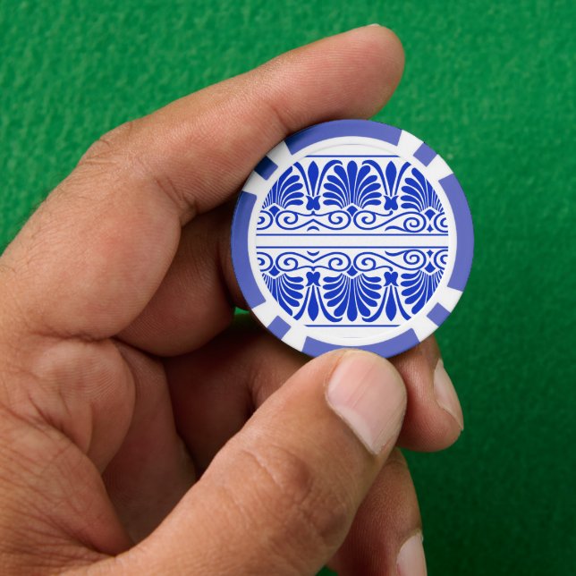 Greek Mediterranean Arabesque Pattern Blue Poker Chips (Hand)
