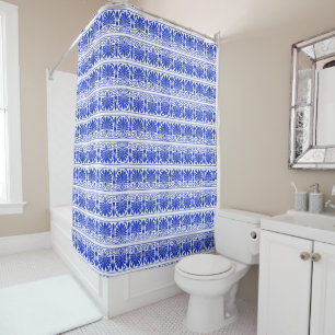 Greek Mediterranean Arabesque Pattern Blue Shower Curtain
