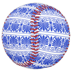 Greek Mediterranean Arabesque Pattern Blue Softball