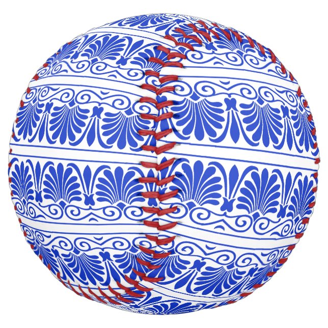Greek Mediterranean Arabesque Pattern Blue Softball (Angled)