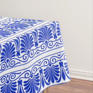 Greek Mediterranean Arabesque Pattern Blue Tablecloth
