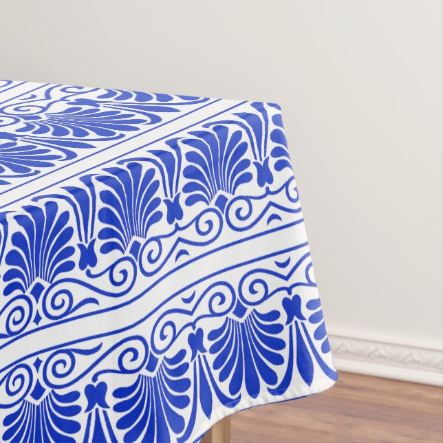 Greek Mediterranean Arabesque Pattern Blue Tablecloth (In Situ)
