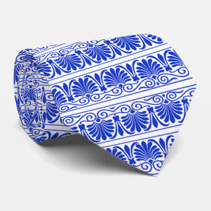Greek Mediterranean Arabesque Pattern Blue Tie