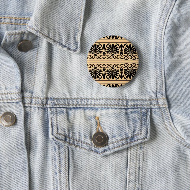 Greek Mediterranean Arabesque Pattern Brown 6 Cm Round Badge (In Situ)