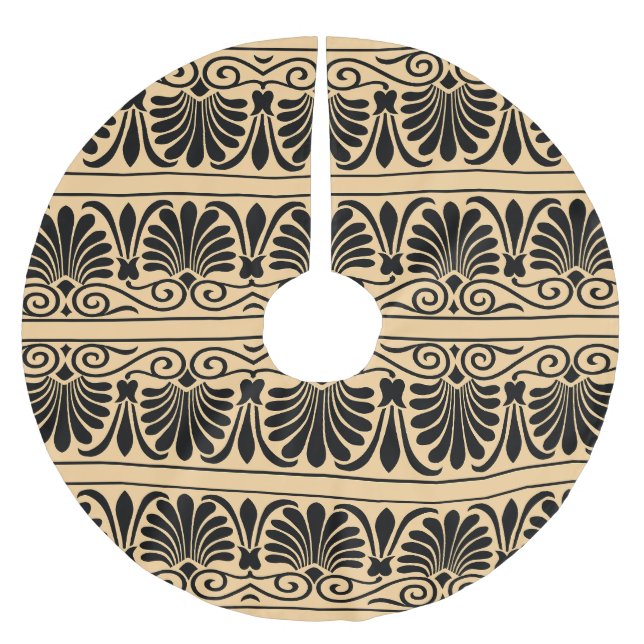 Greek Mediterranean Arabesque Pattern Brown Brushed Polyester Tree Skirt (Front)