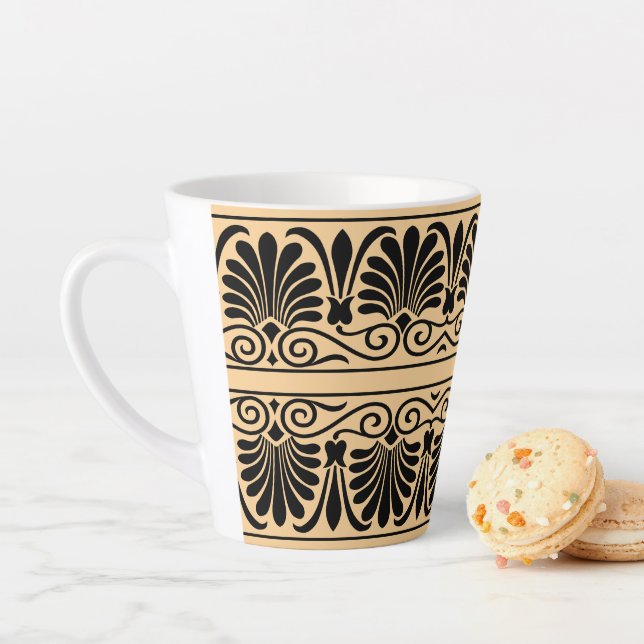 Greek Mediterranean Arabesque Pattern Brown Latte Mug (In Situ)