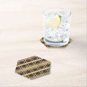 Greek Mediterranean Arabesque Pattern Brown Paper Coaster