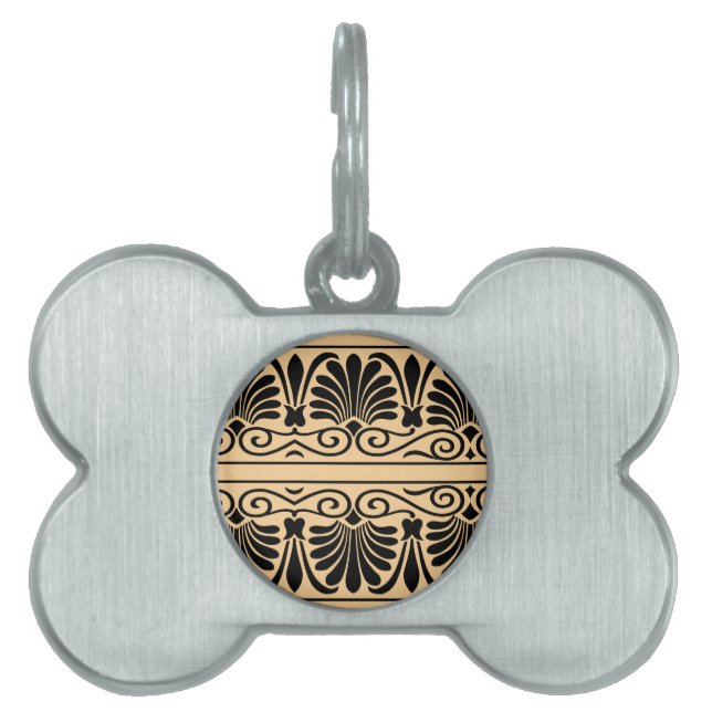 Greek Mediterranean Arabesque Pattern Brown Pet ID Tag (Front)