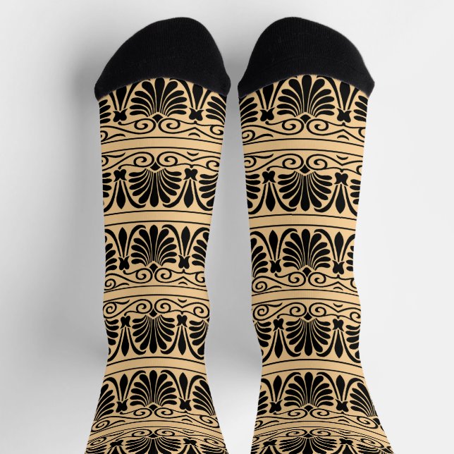 Greek Mediterranean Arabesque Pattern Brown Socks (Top)
