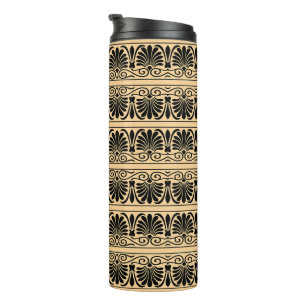 Greek Mediterranean Arabesque Pattern Brown Thermal Tumbler