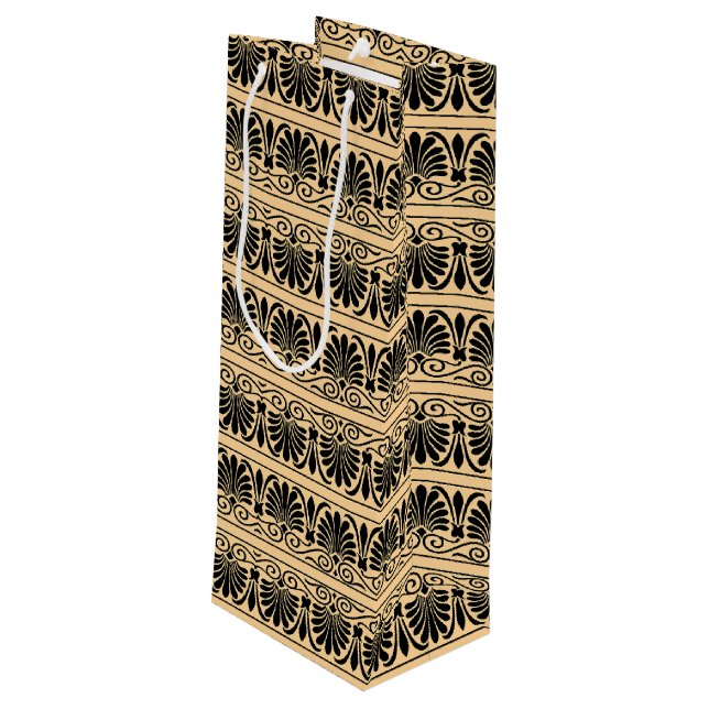 Greek Mediterranean Arabesque Pattern Brown Wine Gift Bag (Back Angled)