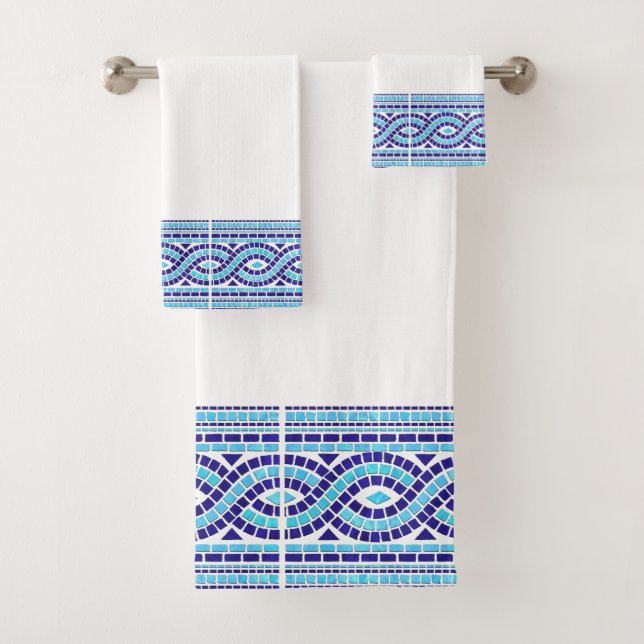Greek Mosaic Tile Ornament  Bath Towel Set (Insitu)