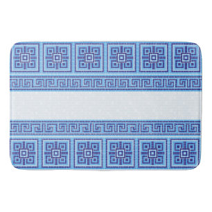 Greek Mosaic Tile Ornament - Shades of Blue Bath Mat